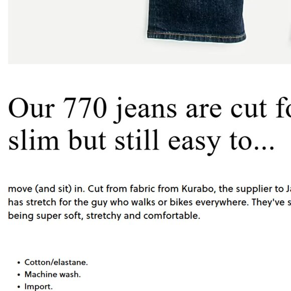 J. Crew 770 Jeans Slim Straight Fit Kaihara Denim Dark‎ Wash - Picture 2 of 16